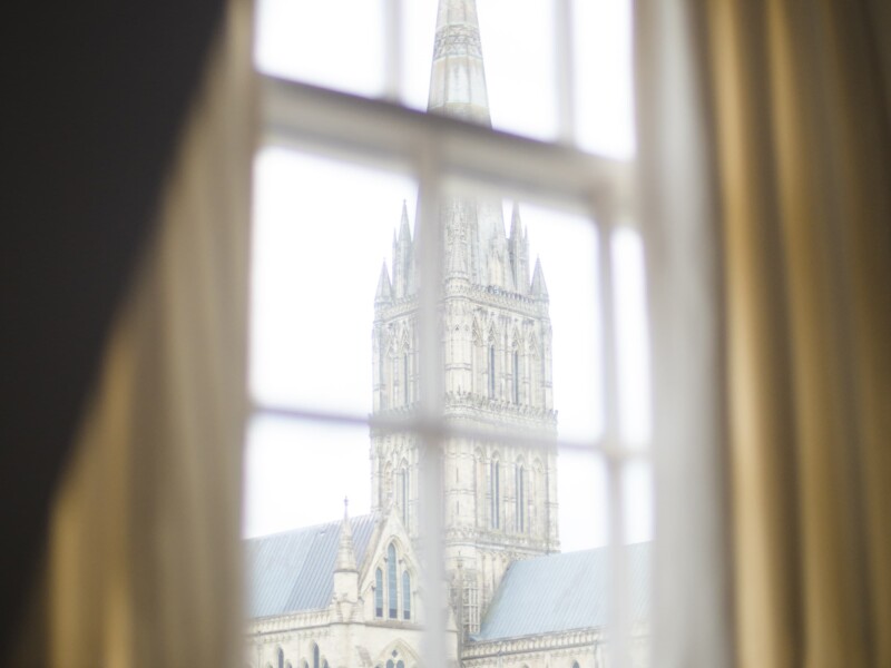 Cathedral through curtains